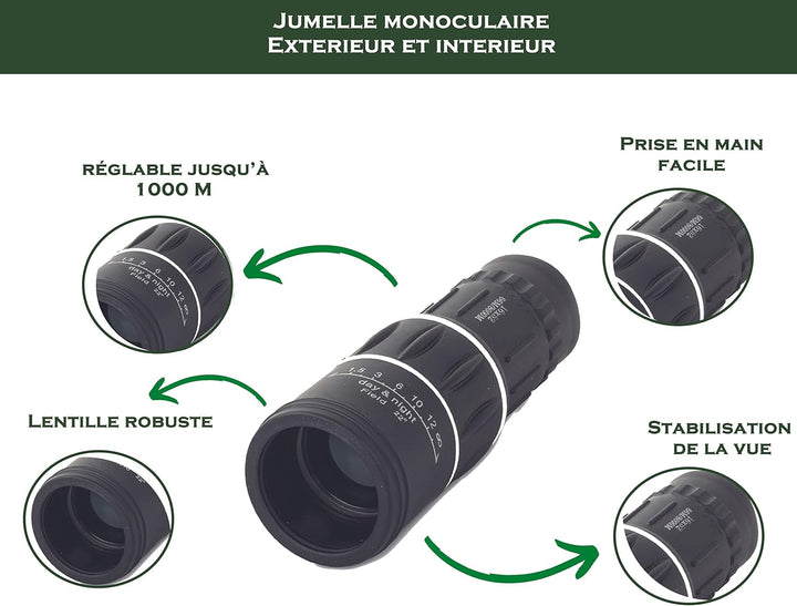 PARENCE - Fernglas Monokular 16 X 52 mit Nachtfunktion - Tragetasche & Reinigungswerkzeug - Gepanzer