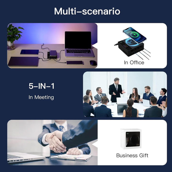 LIMETA 5-Port Ladegerät USB C Schnellladegerät PD3.0 Kabellos Magnetisch Induktive Handy Ladestation