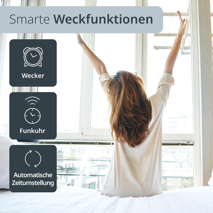 ADE Funkwecker digital mit Batterie | Tischuhr mit Temperaturanzeige, Beleuchtung, Schlummerfunktion