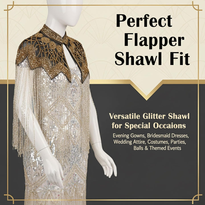 Vintage Fransen-Pailletten-Perlen-Schal aus den 1920er Jahren, Flapper-Wickel-Outfit für Frauen, Hoc