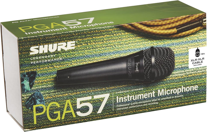 Shure PGA57 Dynamisches Instrumentenmikrofon mit Nierencharakteristik, inkl. XLR-Kabel Schwarz PGA57