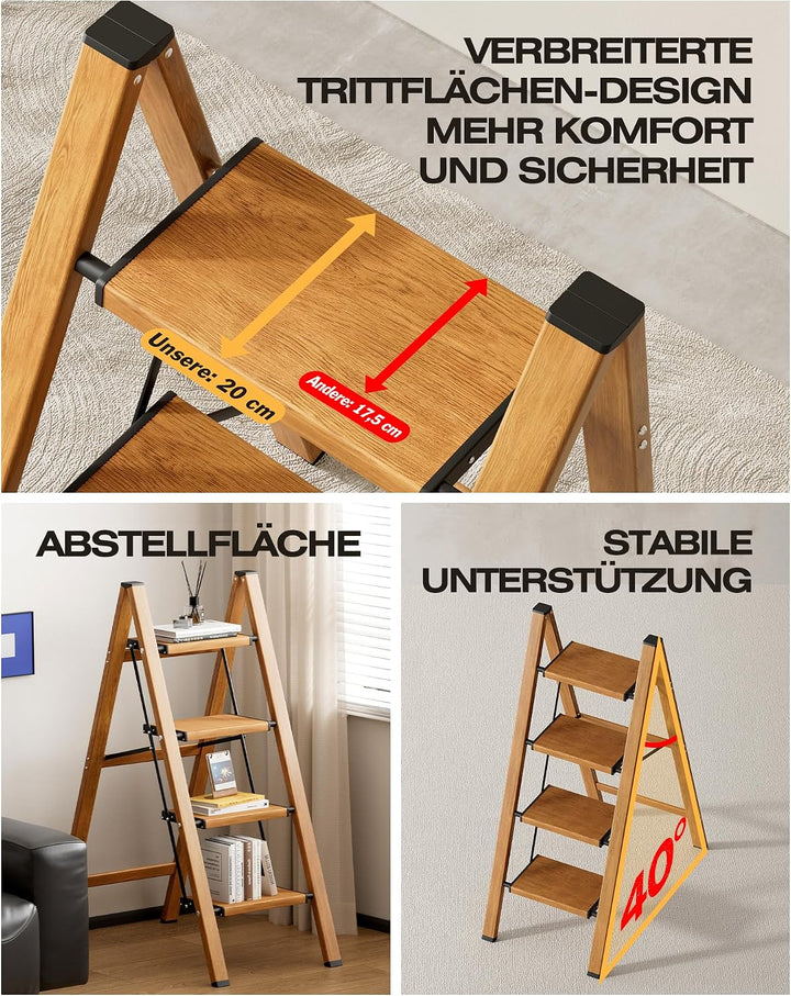 Trittleiter 4 Stufen klappbar,Tritthocker aus Aluminium | 150 kg Tragfähigkeit,Leiter mit rutschfest