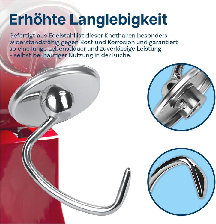 Edelstahl Knethaken K45DH für KitchenAid 4.5-5 Quart Kippkopf-Standmixer Artisan & Classic Serie von