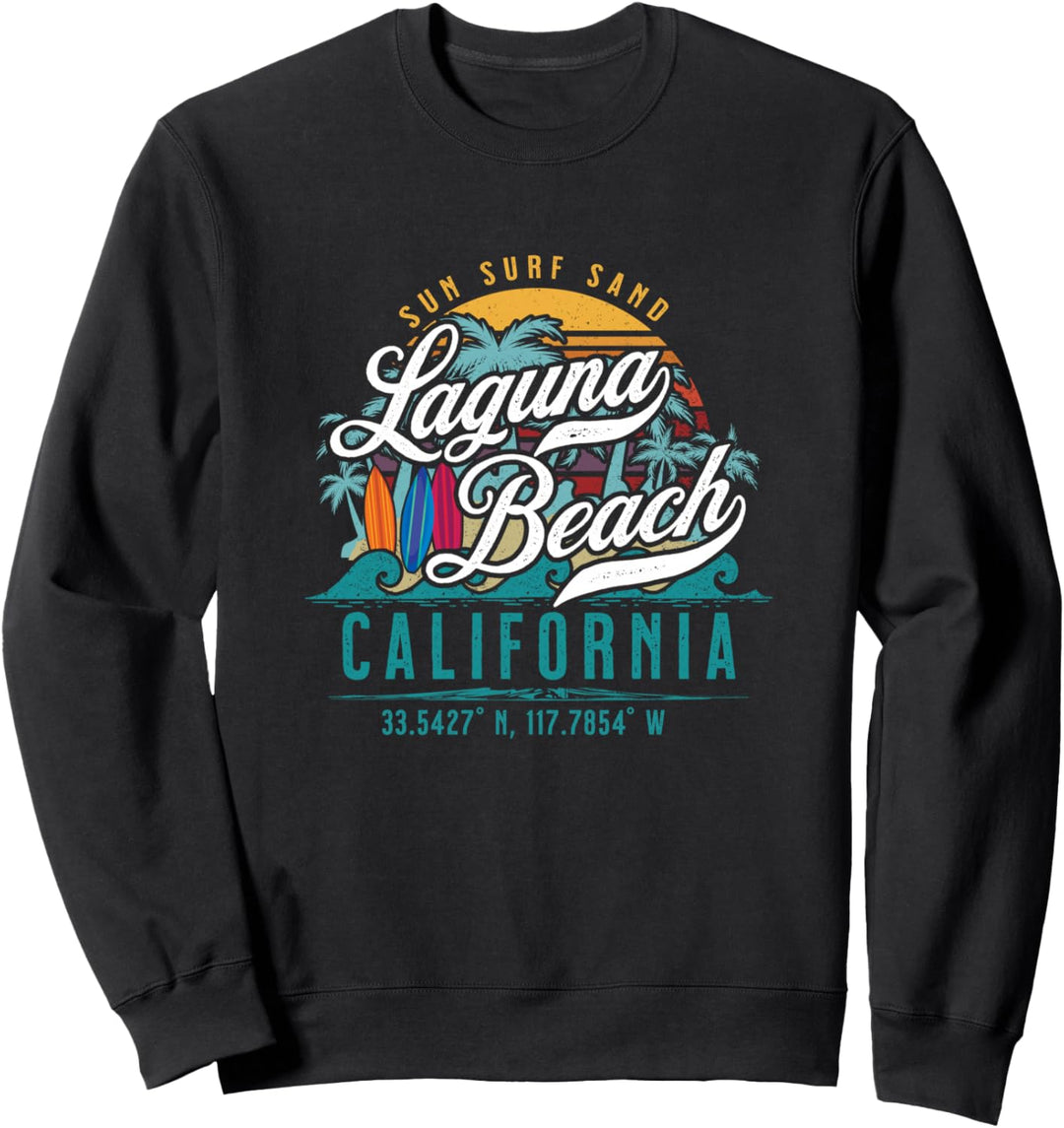 Laguna Beach California Retro Sun Sand Surf Palmen Sweatshirt