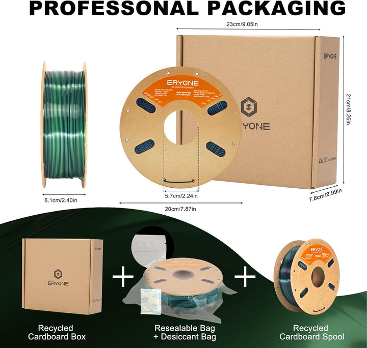 ERYONE Dreifarbiges Seiden PLA Filament 1.75mm,Seidiges Mehrfarbiges PLA-Filament für 3D-Drucker +/-