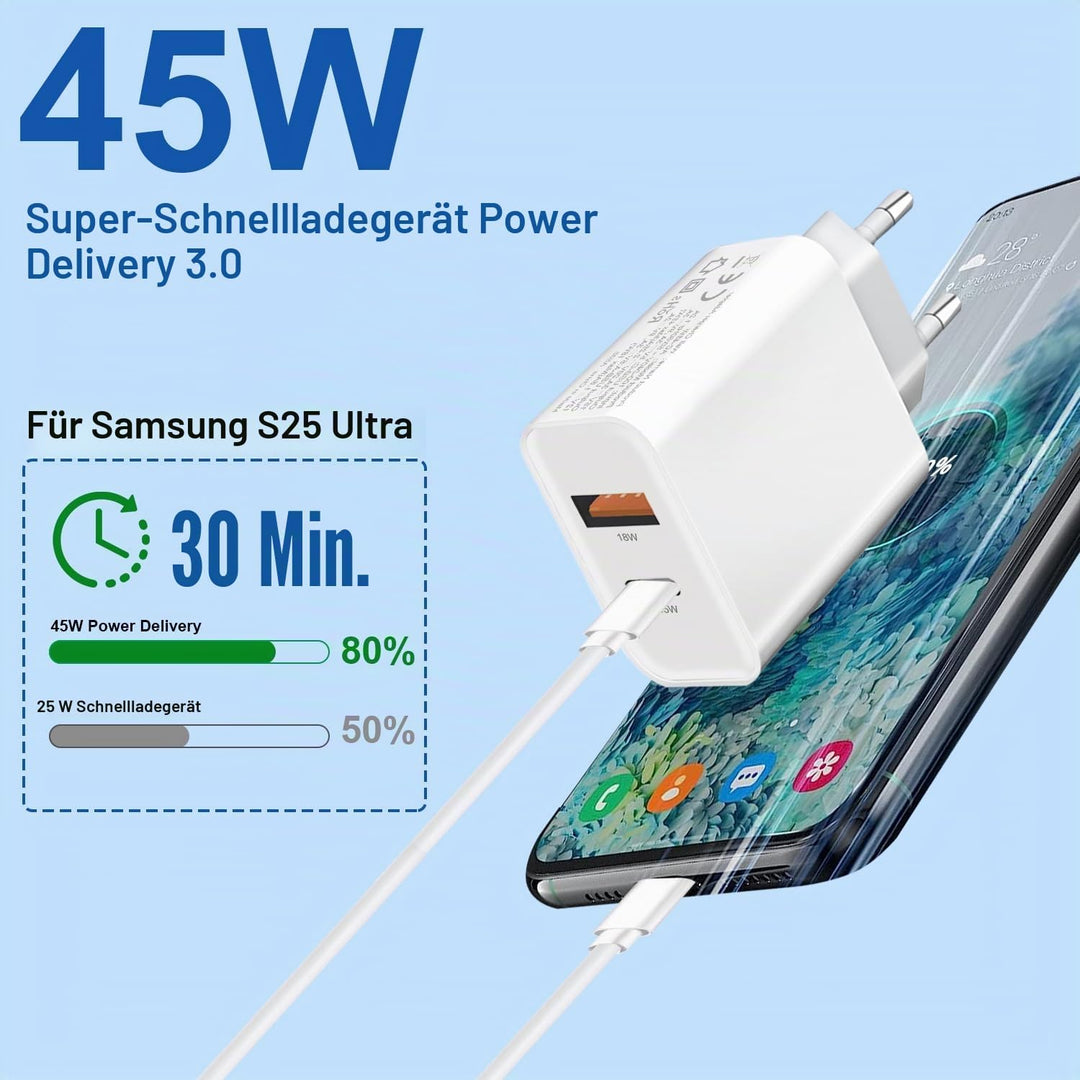 2Pack 45W USB C Ladegerät und LadeKabel für Samsung S26 Ultra/S25 Edge/S24 FE/S25 Plus/S23 /S22 S21