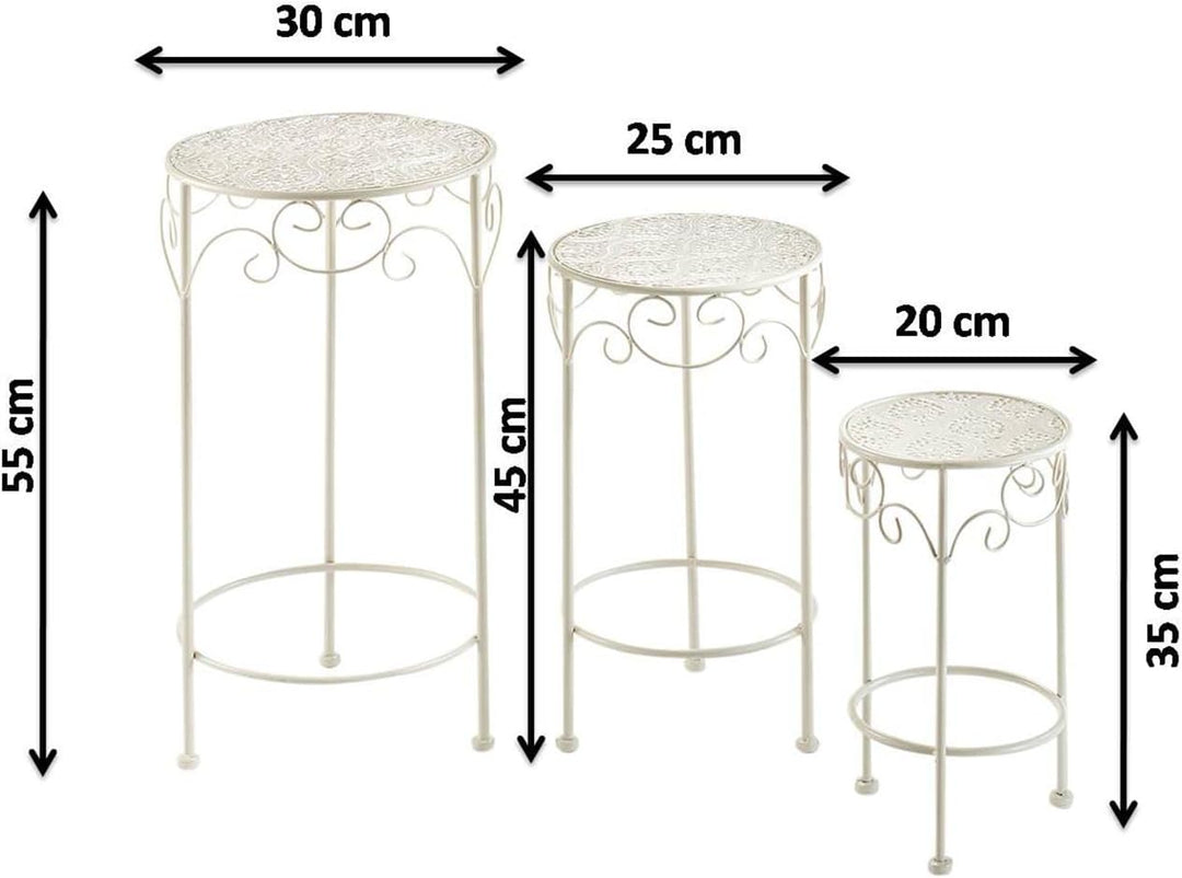 Kobolo Blumenhocker Pflanzenständer 3er Set Gartenständer Dekoständer Antik Cream