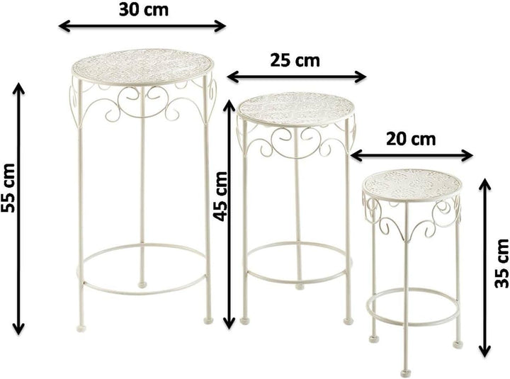 Kobolo Blumenhocker Pflanzenständer 3er Set Gartenständer Dekoständer Antik Cream