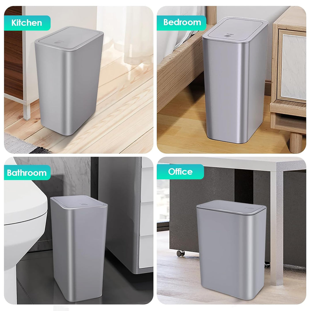 3er Set Mülleimer Bad mit Deckel, 10L Badezimmer Mülleimer aus Kunststoff, Modern Abfalleimer für Sc