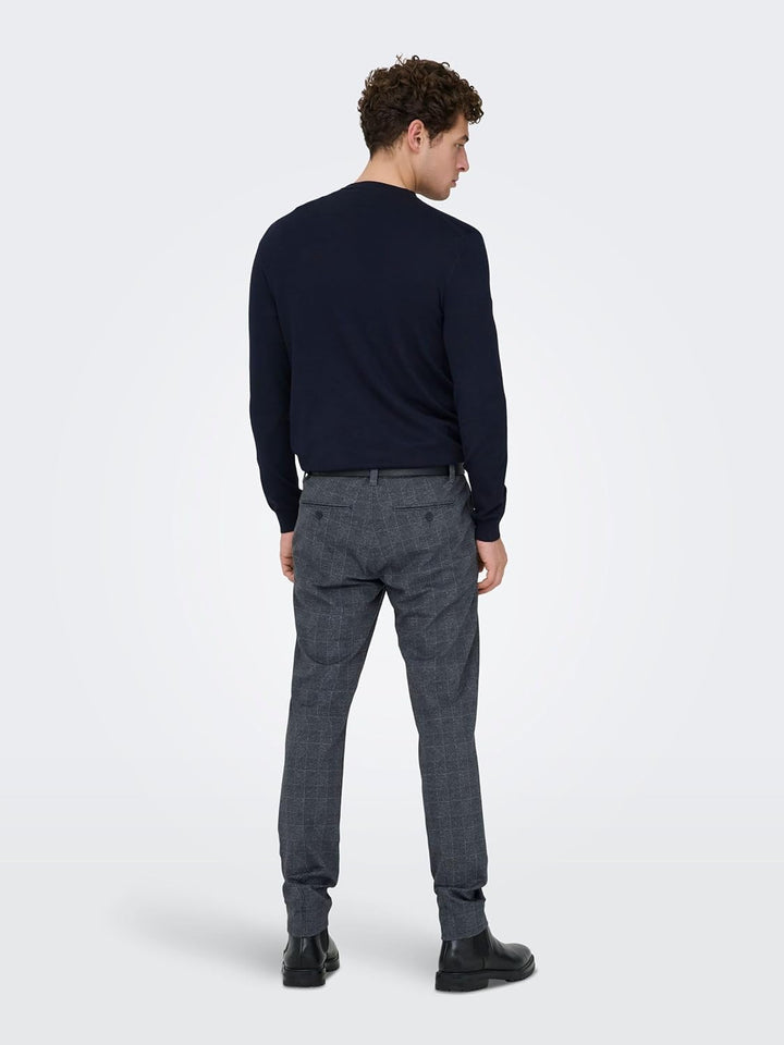 ONLY & SONS Male Chino Hose ONSMAKR Check Pants HY GW 9887 NOOS 30W / 34L Dress Blues 1, 30W / 34L D