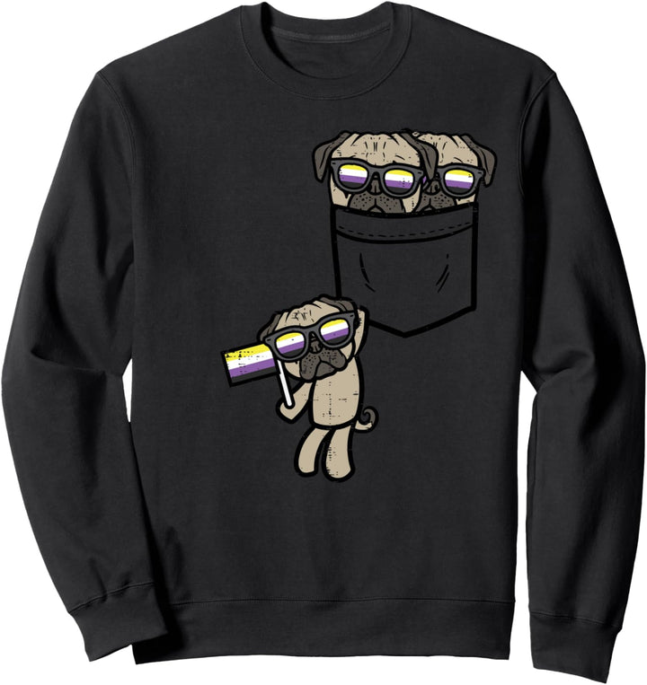Pugs In Pocket Dogs LGBTQ Non-Binary Flag Genderqueer Enby Sweatshirt