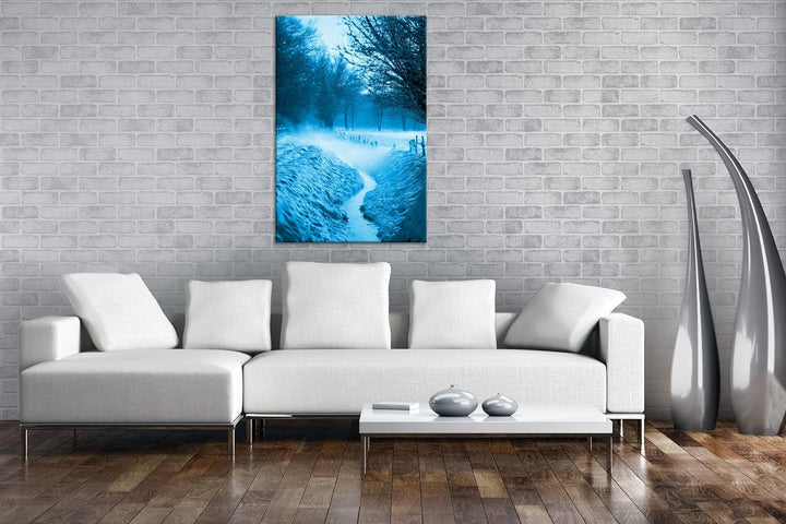 deyoli bezaubernde Winterlandschaft Format 80x60 Effekt: Monocrome Blau als Leinwandbild, Motiv fert