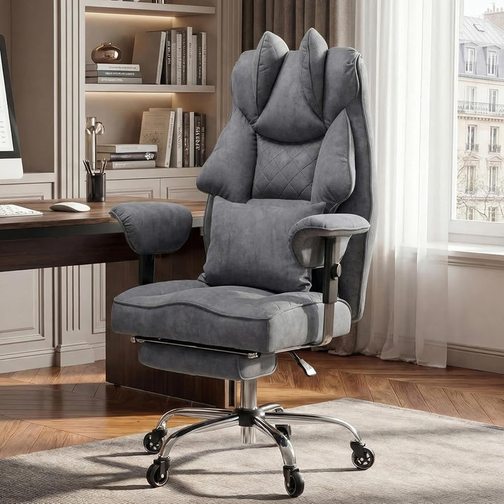 Bürostuhl Ergonomisch 200kg Belastbar XXL Chefsessel mit Fussstütze, Schreibtischstuhl Wildlederimit