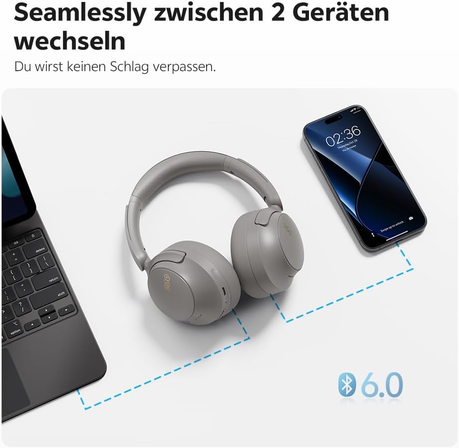 QCY H3S Over Ear Bluetooth Kopfhörer,Hybrid Aktive Noise Cancelling,Hi-Res Audio,LDAC,ultraleichtem