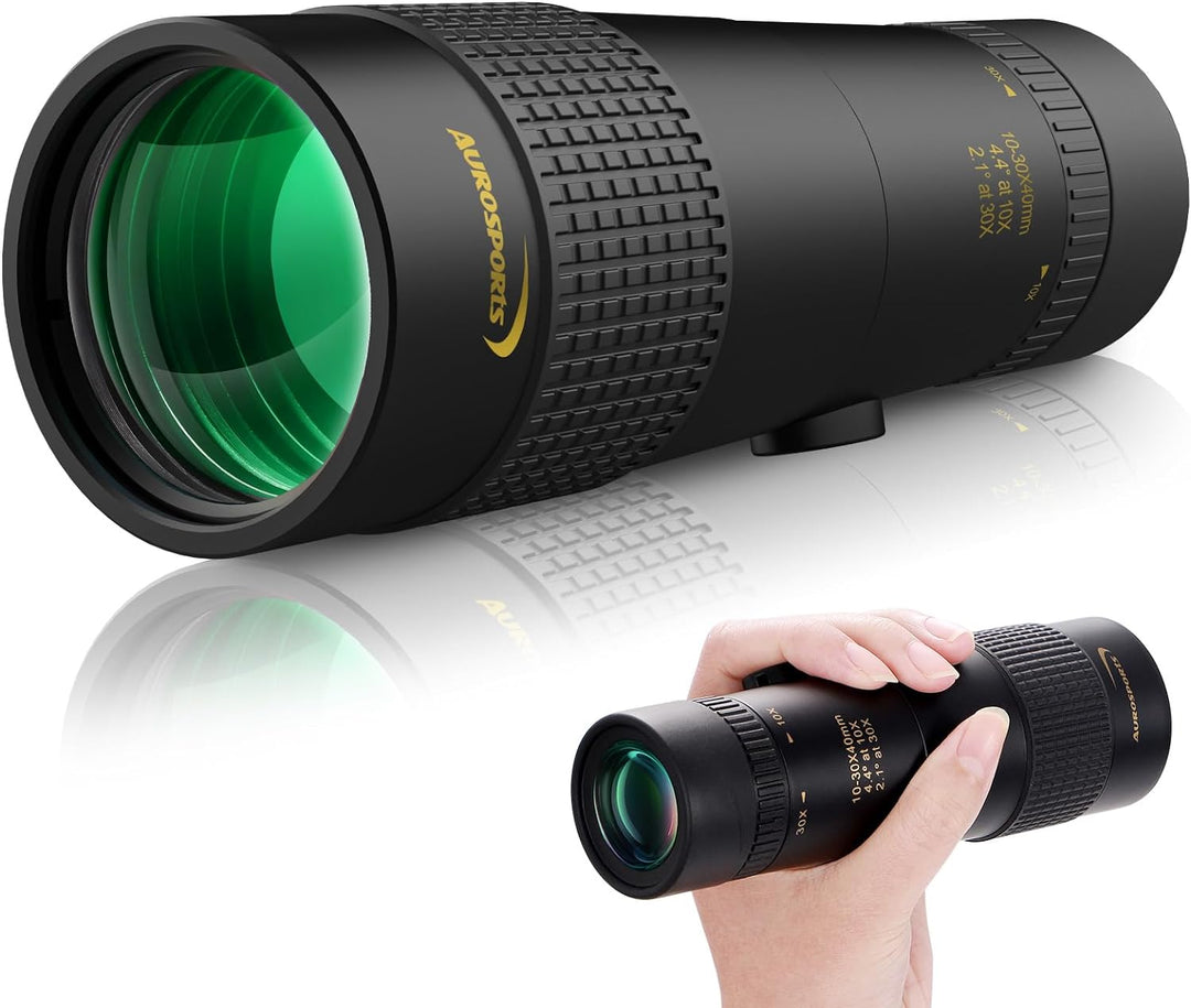 Aurosports 10-30x40 Zoom Monokular Teleskop Erwachsene, Bak4 Prisma Dual Fokus Fernrohr Kompakt Mono