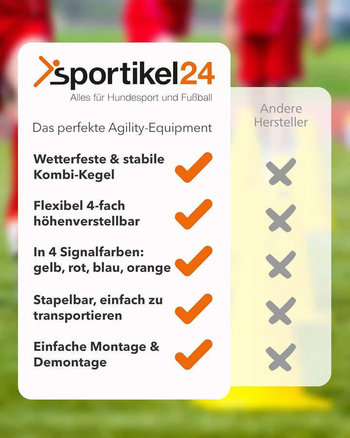 Kombi Kegel 50 cm – 4 im Set – Parcours-Hindernis für Agility-Training – Sprung- & Slalom-Hütchen fü