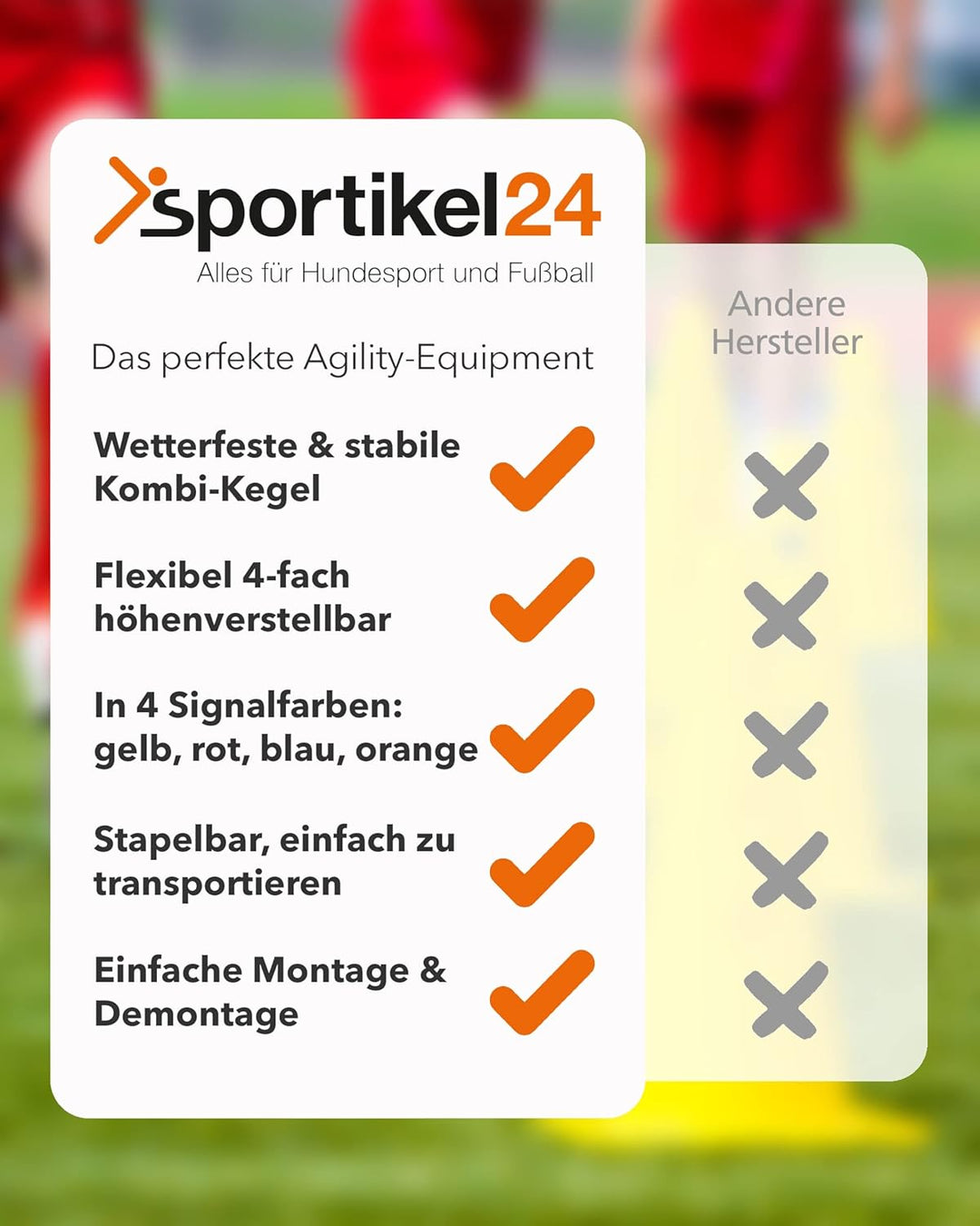 Kombi Kegel 50 cm – 4 im Set – Parcours-Hindernis für Agility-Training – Sprung- & Slalom-Hütchen fü