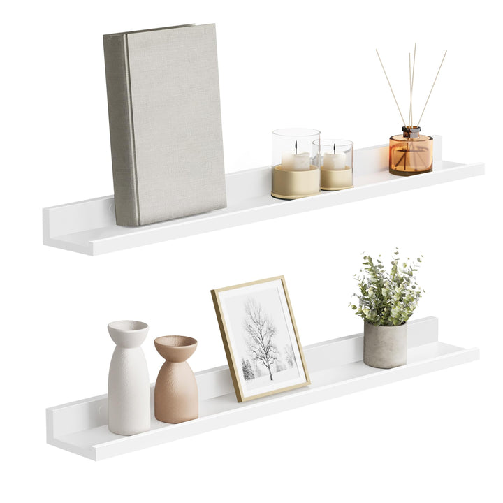 SONGMICS Wandregal, 2er Set, Schweberegale mit Hochglanzlackierung, 10 x 80 cm, Wandboard für Bilder