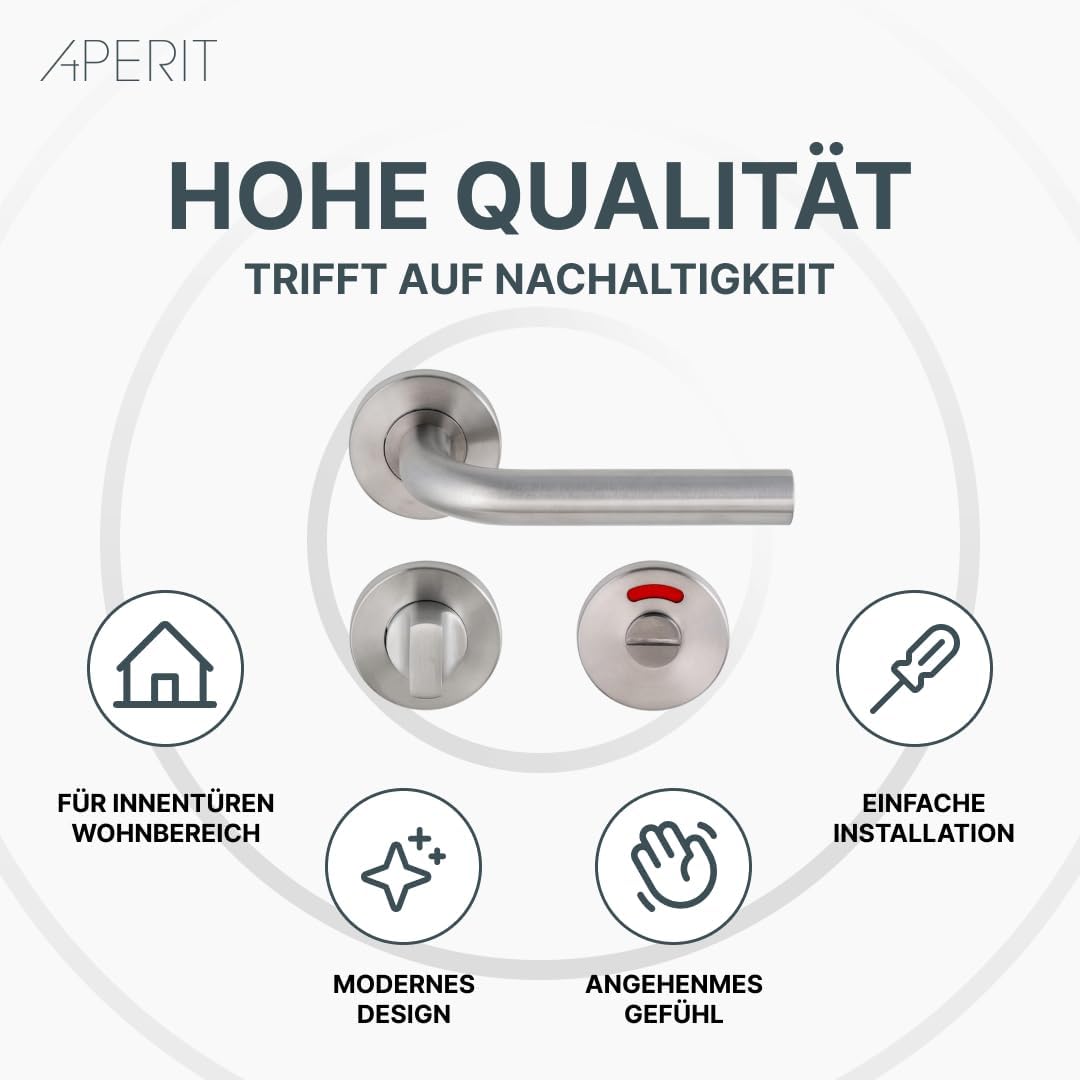 Aperit Türgriff aus Edelstahl - Türklinke Paar mit WC Verriegelung - Drückergarnitur für Innentüren
