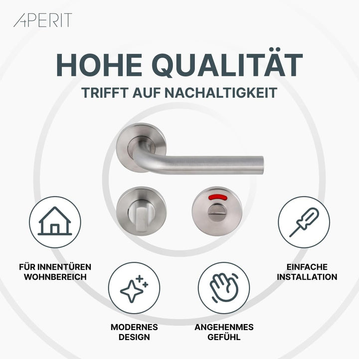 Aperit Türgriff aus Edelstahl - Türklinke Paar mit WC Verriegelung - Drückergarnitur für Innentüren