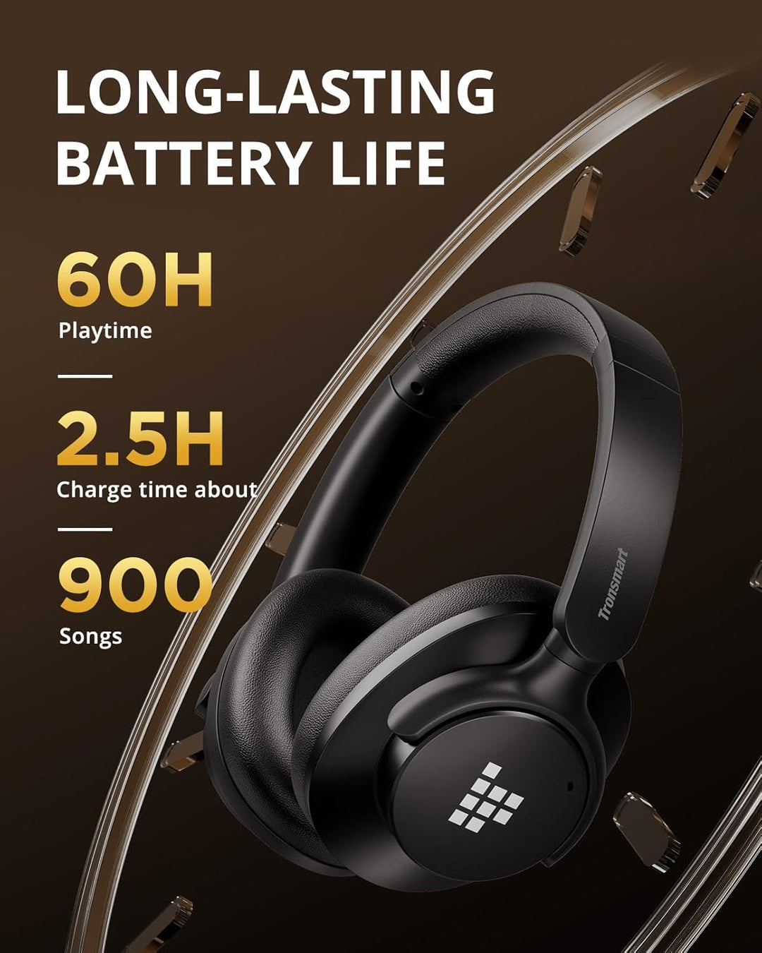 Tronsmart Q20S Hybrid Noise Cancelling Kopfhoerer Kabellos, Over Ear Kopfhörer mit Mikrofon, Hi-Res-