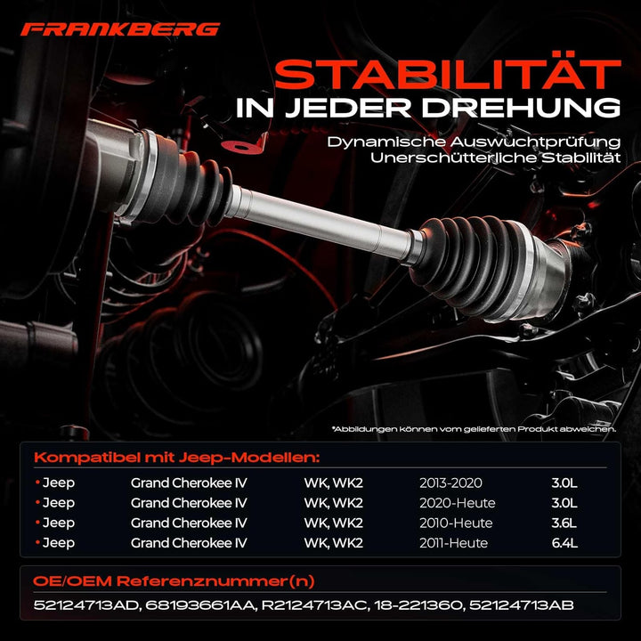 Frankberg Antriebswelle Vorne Links Kompatibel mit Grand Cherokee IV WK WK2 3.0L-6.4L 2010-Heute Rep