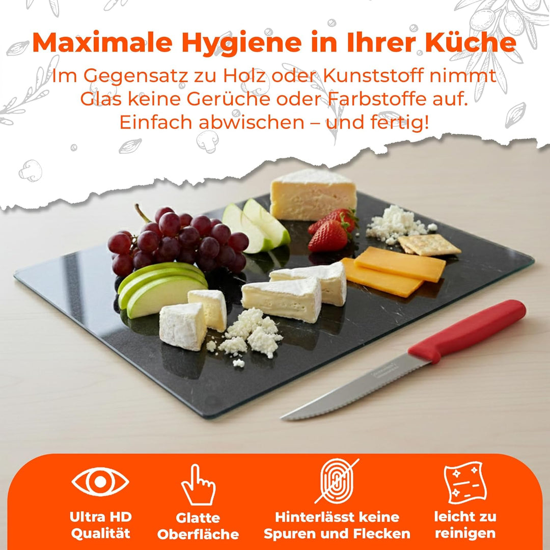 Glas Schneidebrett | 20 x 30 cm | Schneidebrett Glas für die Küche | Hygienisches Schneidebrett aus
