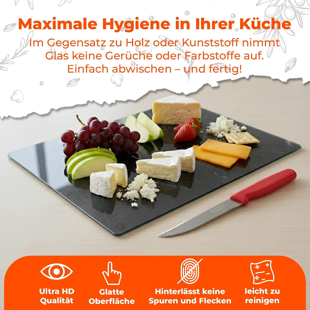 Glas Schneidebrett | 30 x 40 cm | Schneidebrett Glas für die Küche | Hygienisches Schneidebrett aus