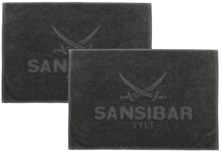 Sansibar Badvorleger 2er Set 50x80 cm 100% Baumwolle Fein-Flor Badteppich Badematte Anthrazit 50 x 8