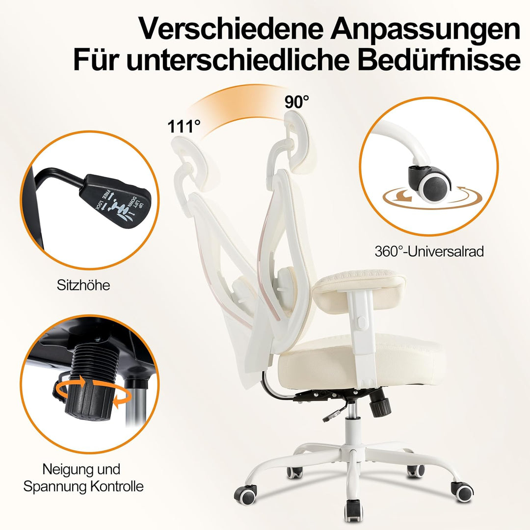 UEV Bürostuhl Ergonomisch bis 220KG Gaming Stuhl Wippfunktion beige | Schreibtischstuhl mit Armlehne
