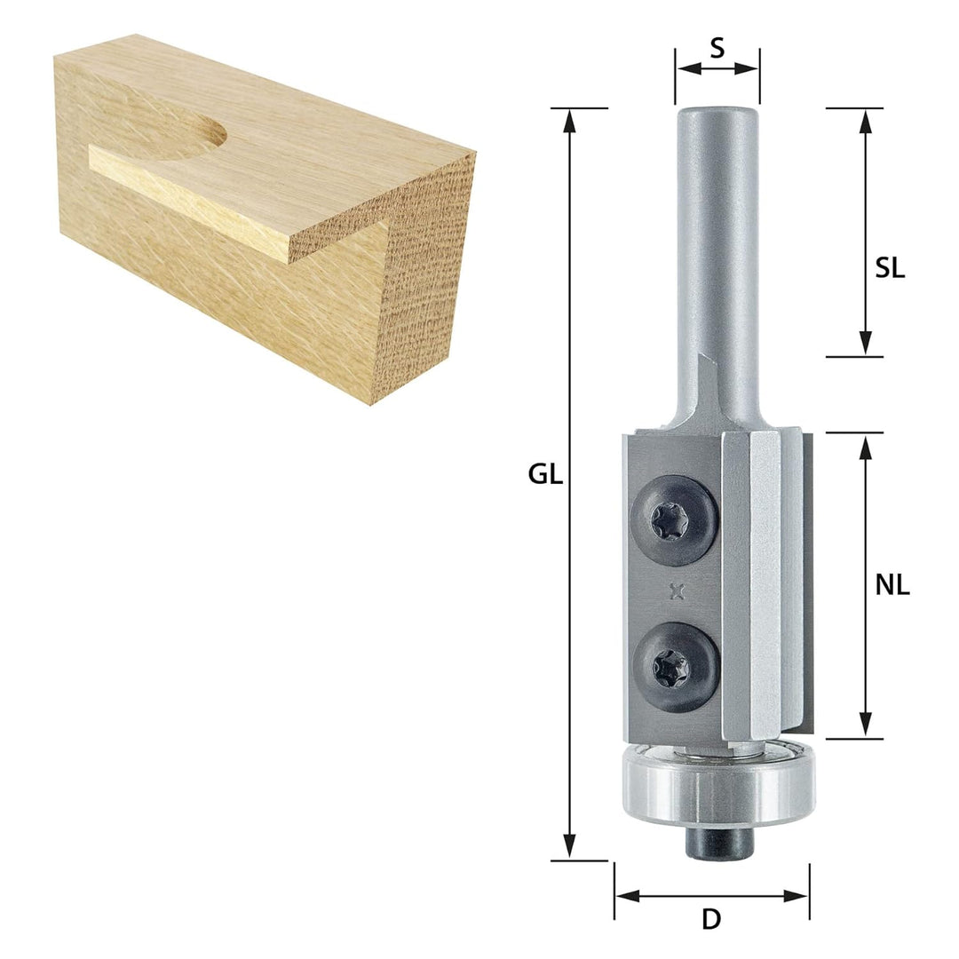 ENT 20291 Wendemesser Bündigfräser HW mit Kugellager, Schaft (S) 8 mm, Durchmesser (D) 19 mm, NL 30