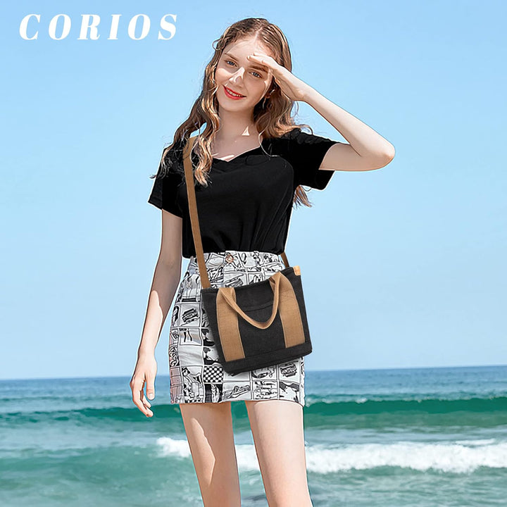 CORIOS Damen Umhängetasche Canvas Handtasche Schultertasche Kleine Kapazität Henkeltaschen Casual Tr