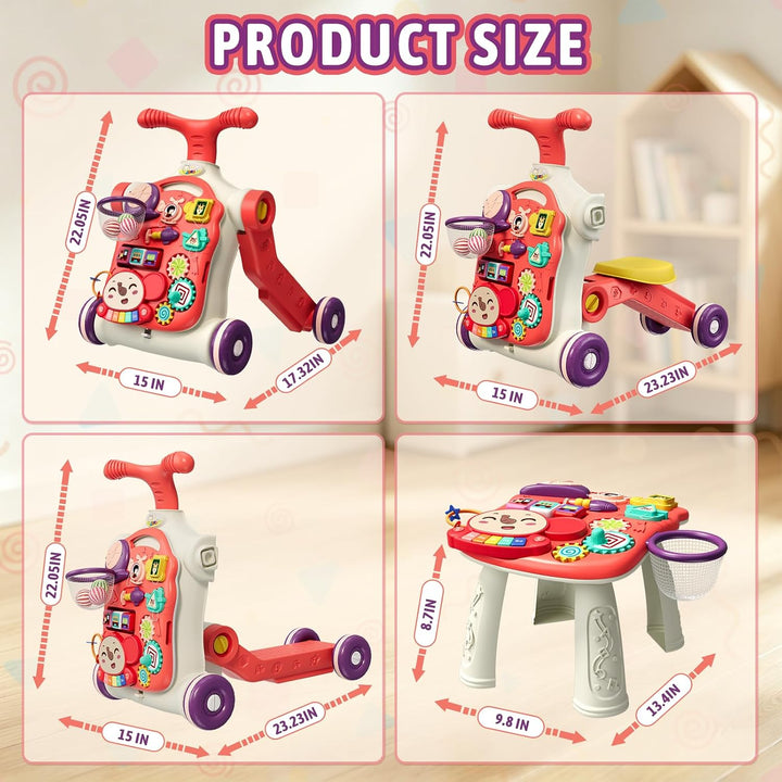 HYES 5 in 1 Lauflernwagen, Baby Spiel und Lauflernhilfe mit Musik und Abnehmbarem Spielboard, Laufwa
