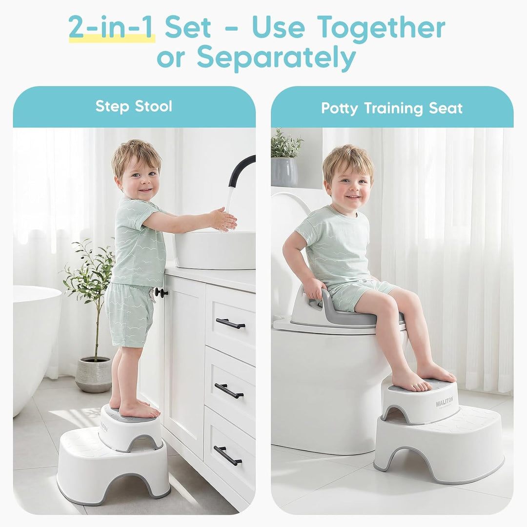 Maliton Toilettensitz Kinder mit 2-stufiger Tritthocker für Kinder 1-8 Jahren, Kindertoilettenkorb m