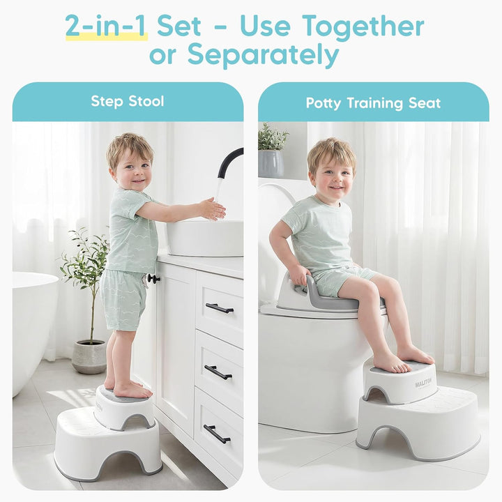 Maliton Toilettensitz Kinder mit 2-stufiger Tritthocker für Kinder 1-8 Jahren, Kindertoilettenkorb m