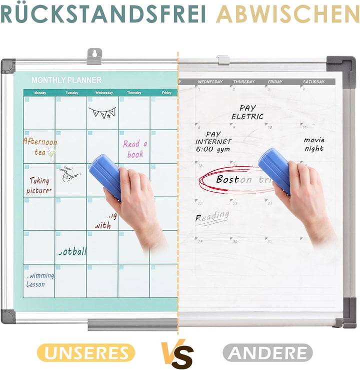 MAKELLO Magnetischer Monatskalender, Whiteboard, 91,4 x 61 cm, trocken abwischbar, Wandmontage, Alum