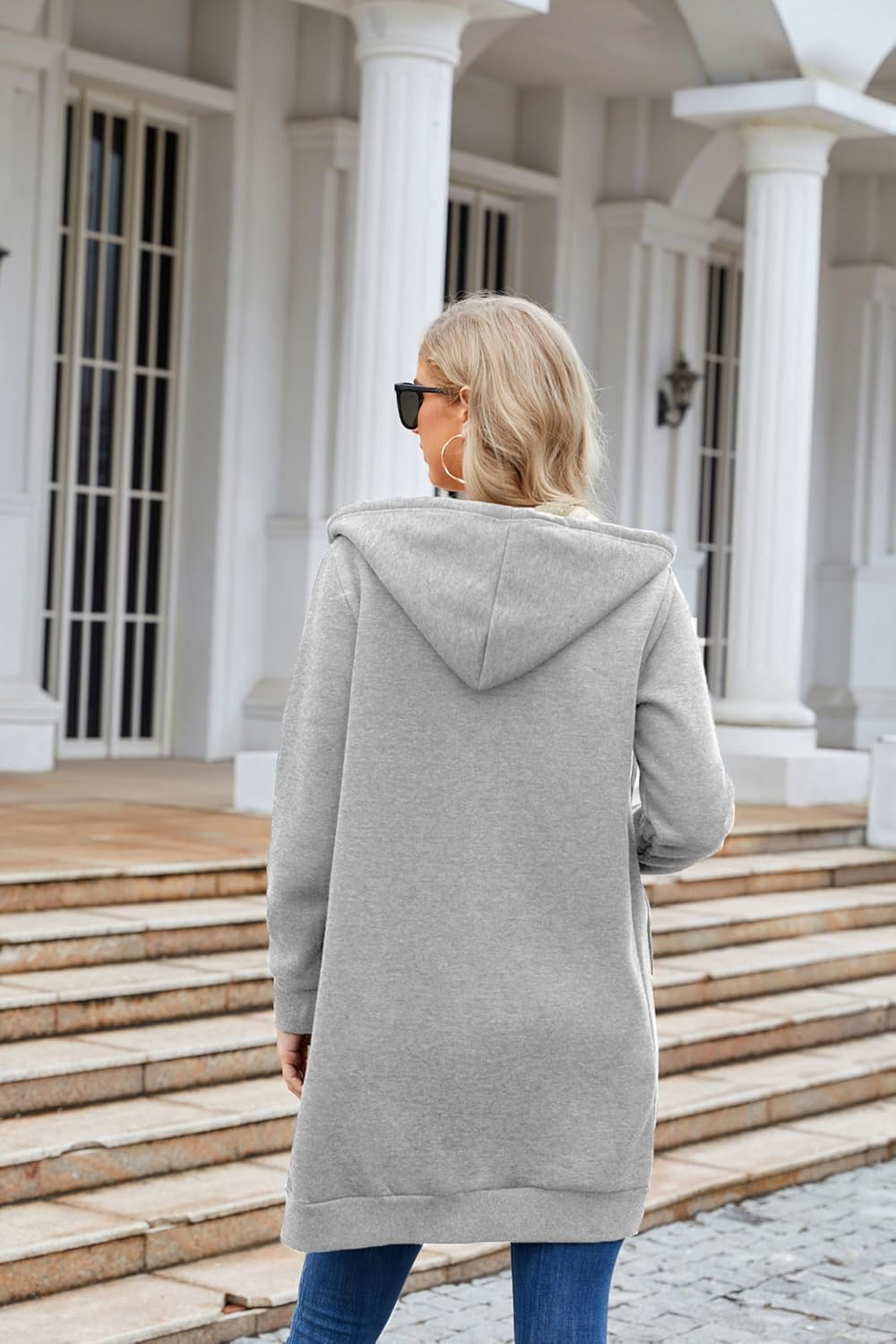 Nadeer Damen Mantel Plüschjacke mit Kapuze Lang Gefüttert Hoodies Plüsch Reissverschluss Mittellang