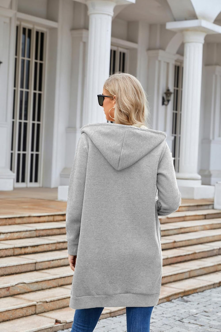 Nadeer Damen Mantel Plüschjacke mit Kapuze Lang Gefüttert Hoodies Plüsch Reissverschluss Mittellang