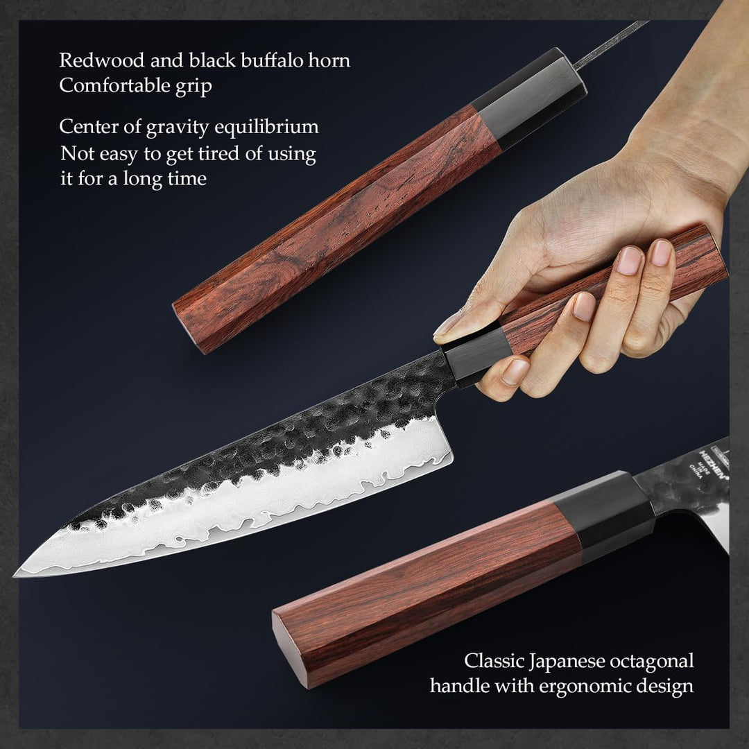 HEZHEN Kochmesser mit Messerscheide aus Holz, Rasiermesserscharfe Klinge, Küchenmesser mit Hohem Koh