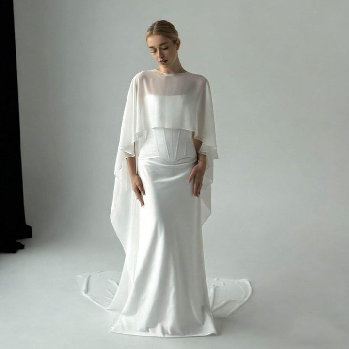 Chiffon-Cape-Poncho Für Damen, Transparenter Langer Schal, Asymmetrischer Schnitt, Capelet Für Braut