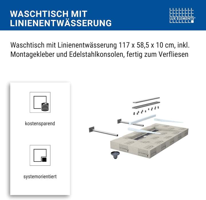 LUX ELEMENTS Waschtisch für Aufsatzwaschbecken - Fertig zum Verfliesen I Mit Ablaufrinne Inkl. Monta