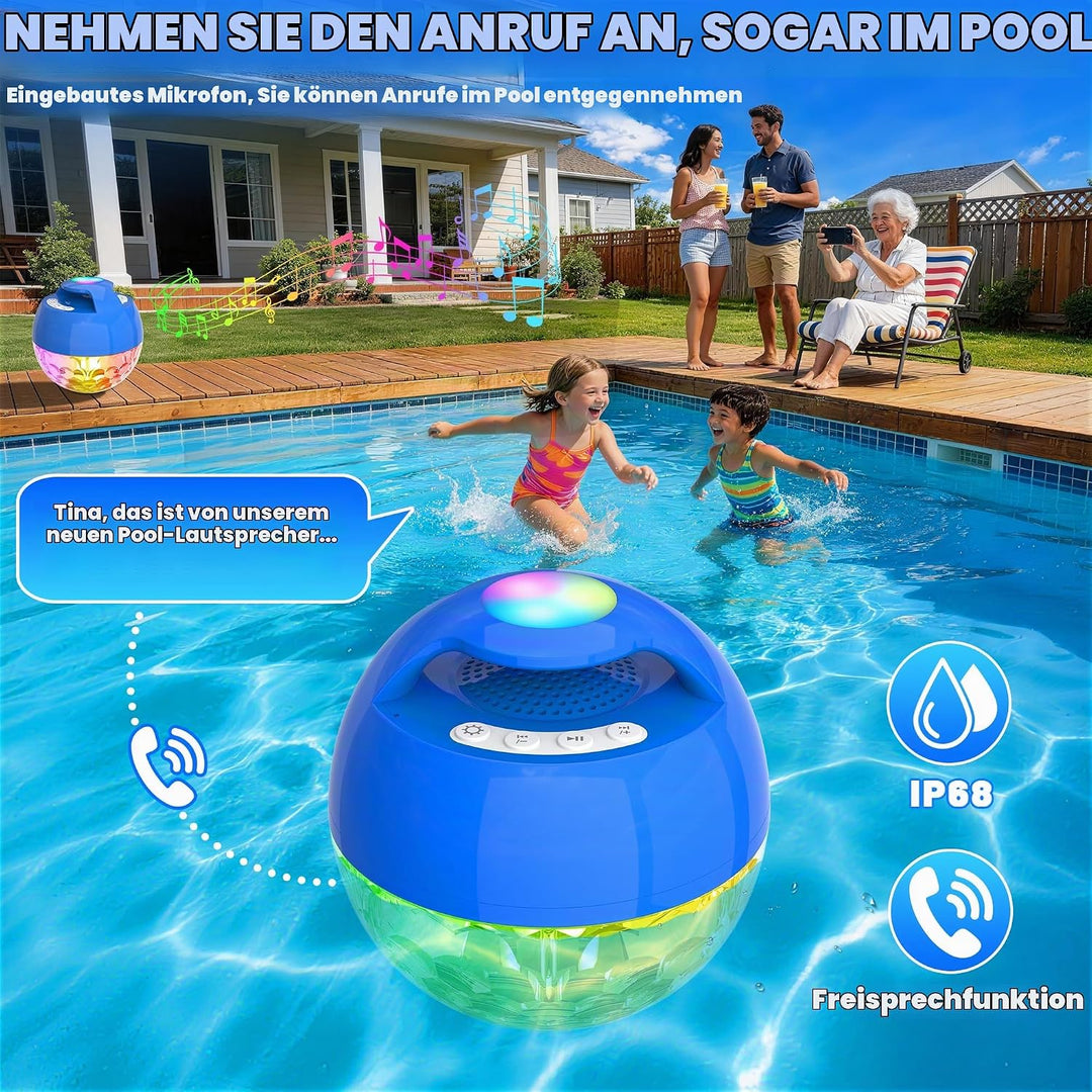 KingSom 2026 Pool Lautsprecher mit Oberlichter,Bluetooth Pool Lautsprecher IP68 wasserdicht Pool Mus