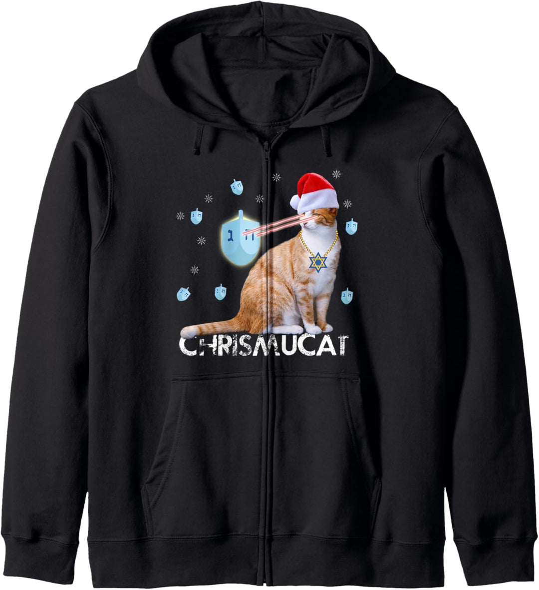 Merry Chrismukkah Lustige Katze mit Dreidel & Nikolausmütze Kapuzenjacke