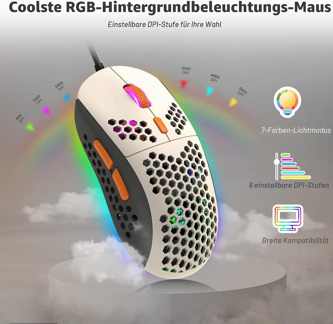 ZIYOU LANG Wired Gaming-Tastatur und Maus Combo mit Spiral USB-C Kabel T60 Pro - Kompakt 60% UK Layo