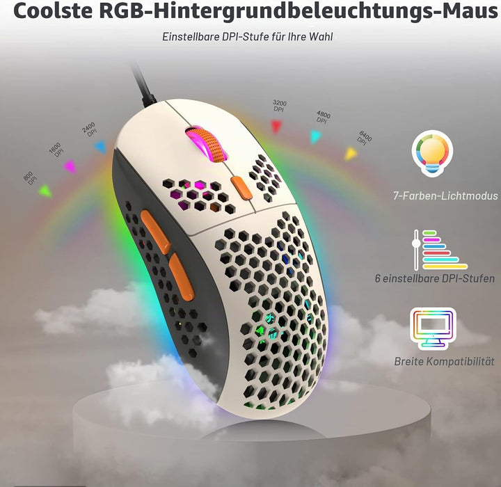ZIYOU LANG Wired Gaming-Tastatur und Maus Combo mit Spiral USB-C Kabel T60 Pro - Kompakt 60% UK Layo