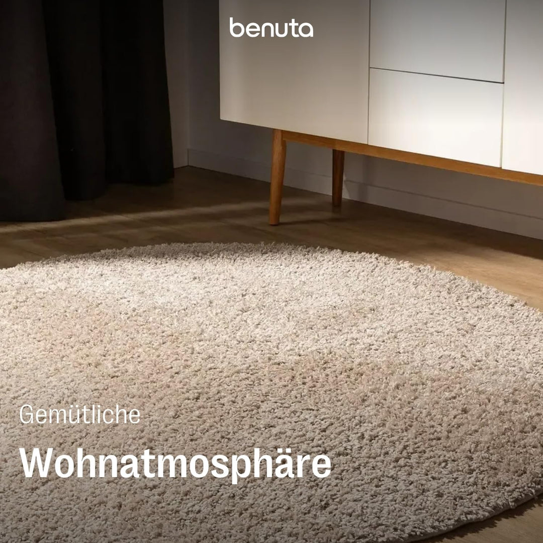 benuta pop Hochflorteppich Soho - Kunstfaser - Rund & im Style:  Uni - Pflegeleicht für Wohnzimmer S
