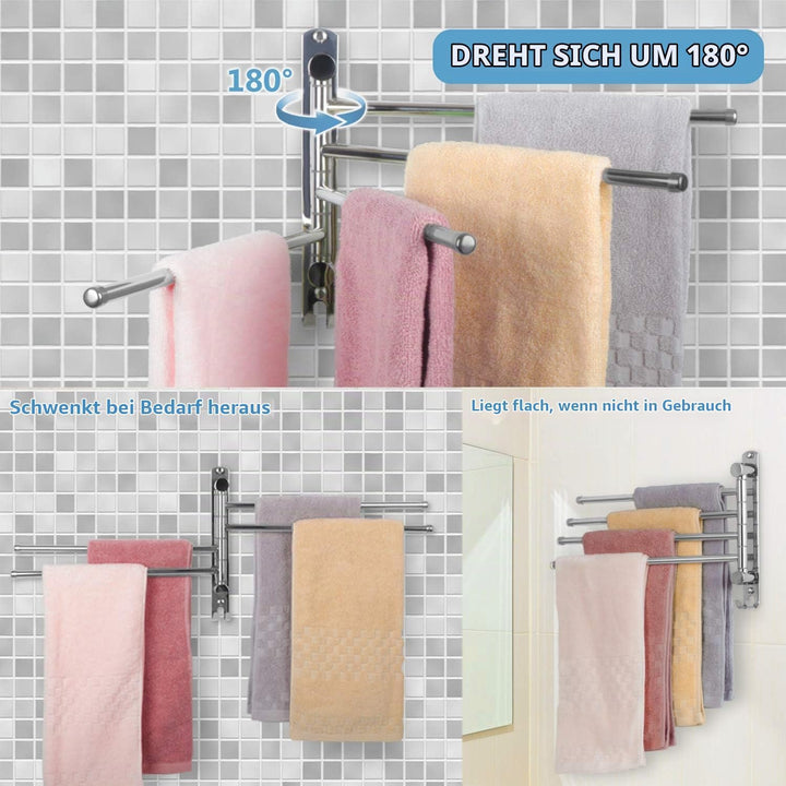 JSVER 180° Drehung Handtuchhalter Edelstahl Badetuchhalter mit 4 armig Schwenkarm Handtuchstange Wan