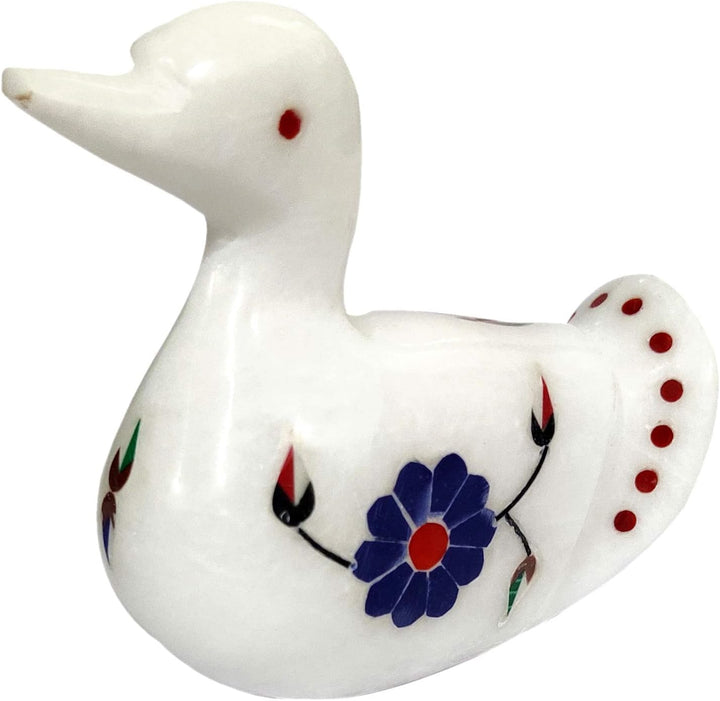 Purpledip Marmor-Statue "Divine Duck", Edelstein-Inlay, Sammlerstück (12105)