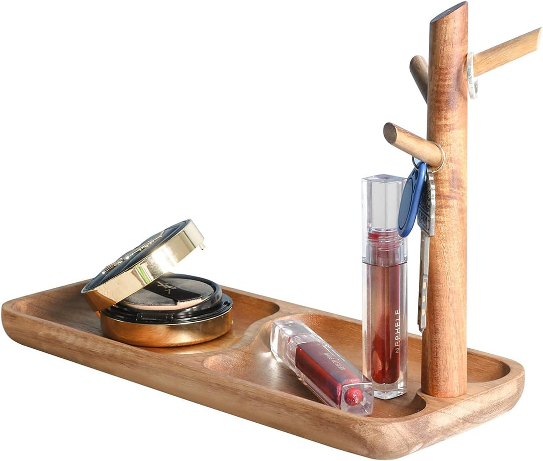 CYQGDKF Holz-Schlüsselablage für Eingangstisch, Schmucktablett, Catchall-Tablett mit 3 Ständern, Org