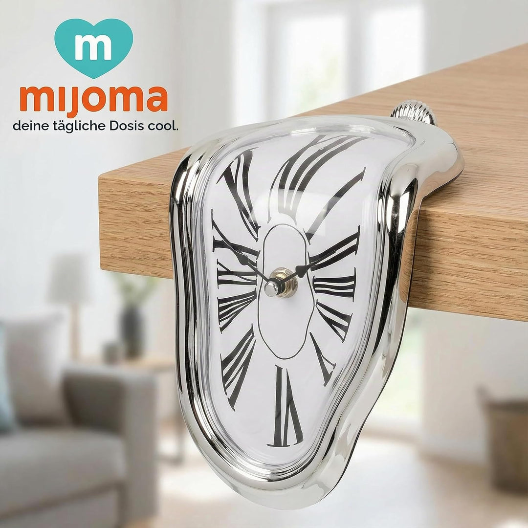 MIJOMA Melting Time Uhr – Dekorative Wanduhr im surrealistischen Design, 18 x 13 cm, Kunststoff, Sch